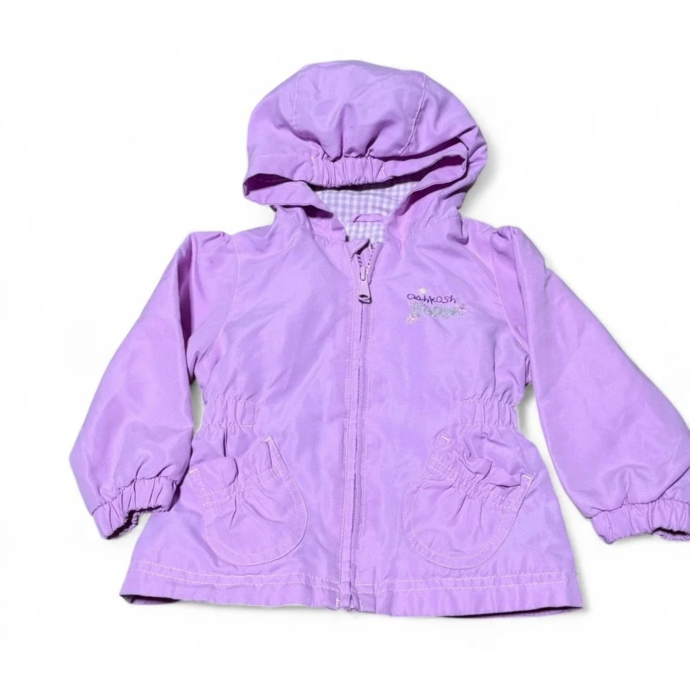 Y2K OshKosh B'gosh Baby Girls 12M Purple Hooded Jacket Gingham Lined Floral